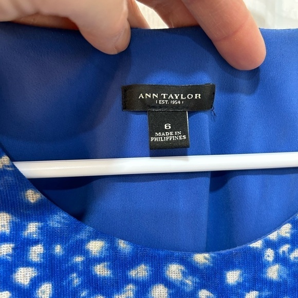 Ann Taylor 100% Silk Tiered Dress Blue White Dotted Fully Lined Women's Size 6 - Picture 3 of 8